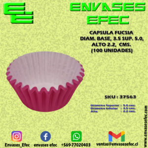 CAPSULA FUCSIA DIAM. BASE, 3.5 SUP. 5.0, ALTO 2.2,  CMS. (100 UNIDADES)