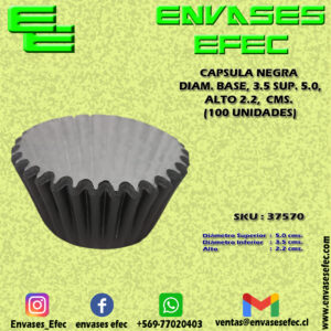 CAPSULA NEGRA DIAM. BASE, 3.5 SUP. 5.0, ALTO 2.2,  CMS. (100 UNIDADES)