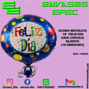 GLOBO METÁLICO 10' FELIZ DIA AZUL CIRCULO BLANCO (10 UNIDADES)