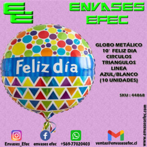 GLOBO METÁLICO 10' FELIZ DIA CIRCULOS TRIANGULOS LINEA AZUL/BLANCO (10 UNIDADES)