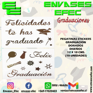 PEGATINAS STICKERS GRADUACION DORADOS DISEÑOS 12 X 10 CMS. (10 UNIDADES)