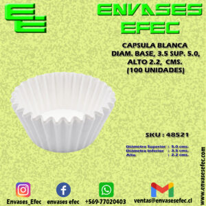CAPSULA BLANCA DIAM. BASE, 3.5 SUP. 5.0, ALTO 2.2,  CMS. (100 UNIDADES)