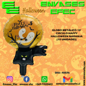 GLOBO METÁLICO 10' CIRCULO HAPPY HALLOWEEN NARANJA (10 UNIDADES)