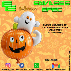 GLOBO METÁLICO 10' CALABAZA FANTASMA HALLOWEEN (10 UNIDADES)