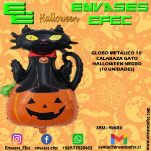 GLOBO METÁLICO 10' CALABAZA GATO HALLOWEEN NEGRO (10 UNIDADES)
