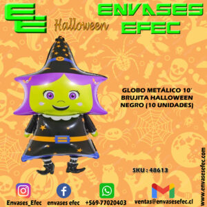 GLOBO METÁLICO 10' BRUJITA HALLOWEEN NEGRO (10 UNIDADES)