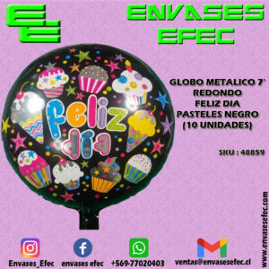 GLOBO METALICO 7' REDONDO FELIZ DIA PASTELES NEGRO (10 UNIDADES)